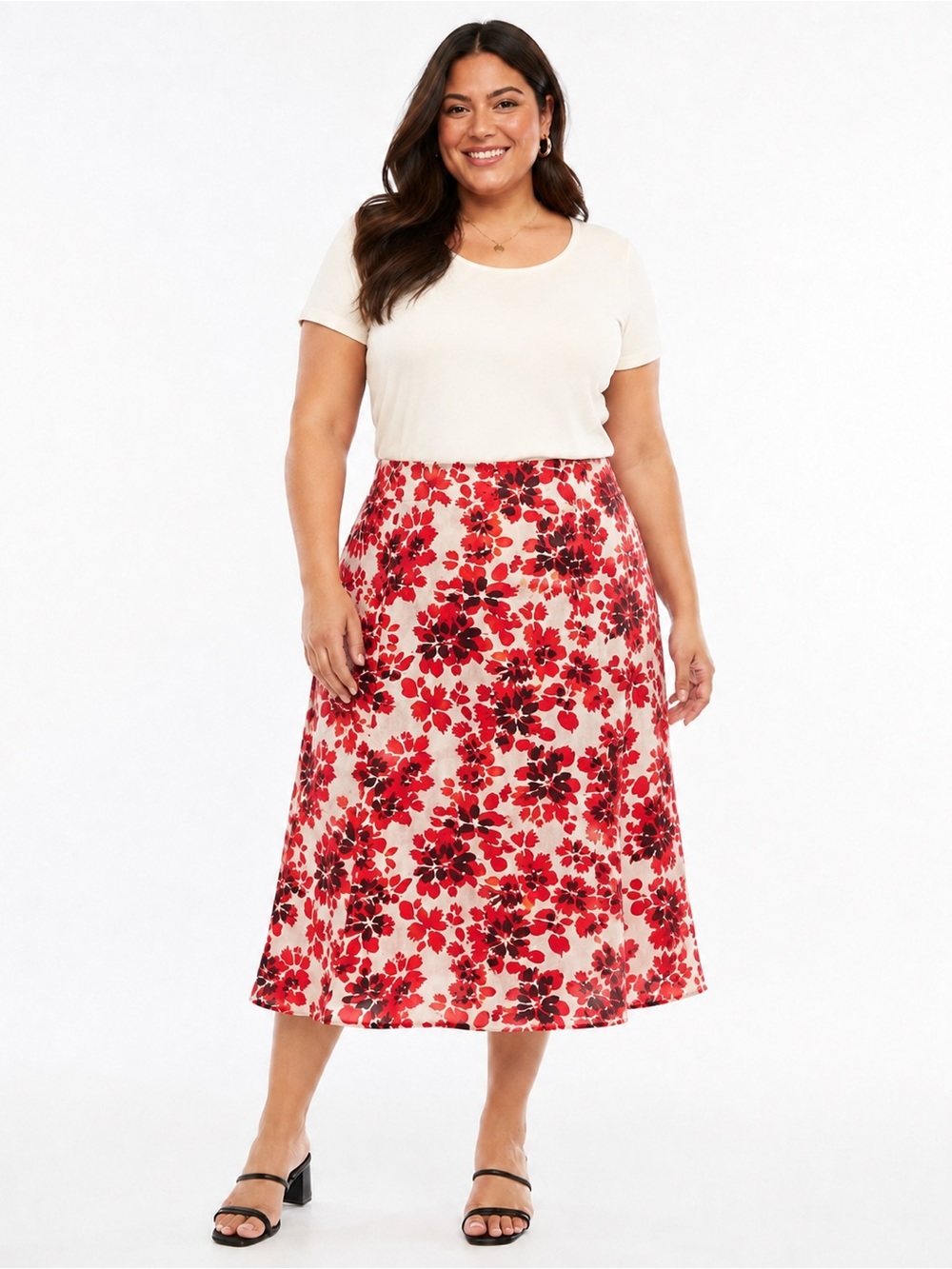 Y2K Linen Blend A-Line Floral Orange Patterned Skirt Plus Size 18/20 W